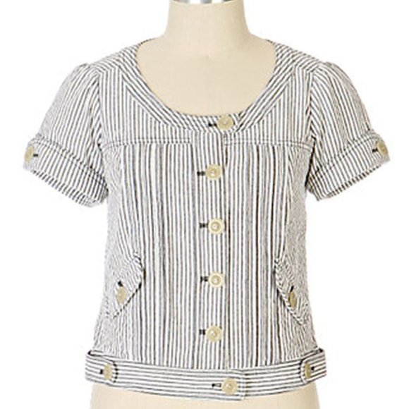 Anthropologie Jacket 4 ETT TWA SECOND LINE Coat Seersucker Cotton Cropped NWT - Picture 1 of 4